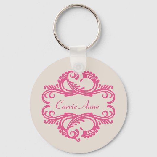 Roze Chic Damask Sleutelhanger (Voorkant)