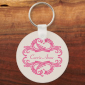 Roze Chic Damask Sleutelhanger (Voorkant)
