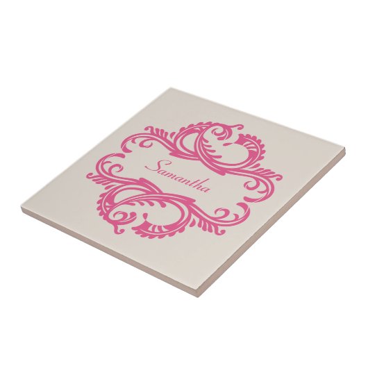 Roze Chic Damask Tegel Tegeltje (Zijkant)