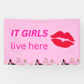 Roze Chic Girls Party Lipstick Dorm Sign Spandoek (Horizontaal)