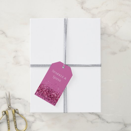 Roze Chic Glitter Sparkle Cadeaulabel (Met Touw)