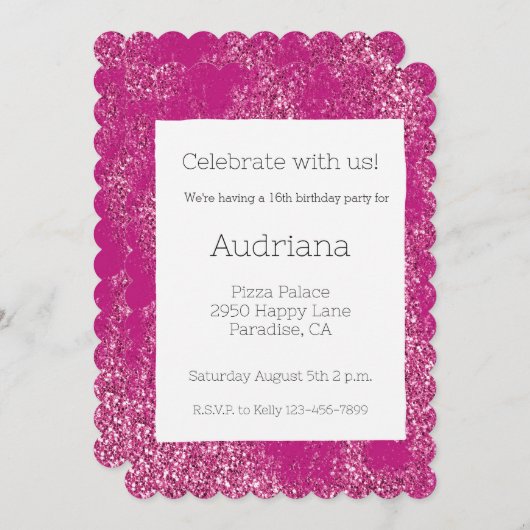 Roze Chic Glitzy Glitter Sparkle 16e verjaardag Kaart (Voorkant / Achterkant)