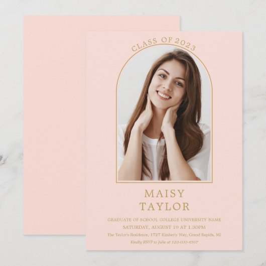Roze Chic Gouden Boog Foto Afstudeerfeest I Kaart (Voorkant / Achterkant)