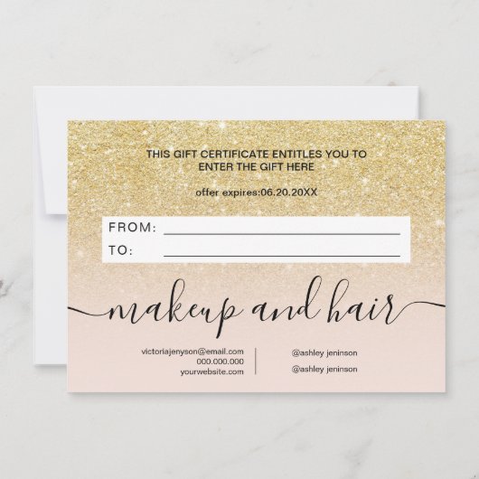Roze chic gouden glitters ombre cadeaubon (Achterkant)