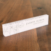 Roze | Chic Minimal Floral Desk naambord (Zijkant)