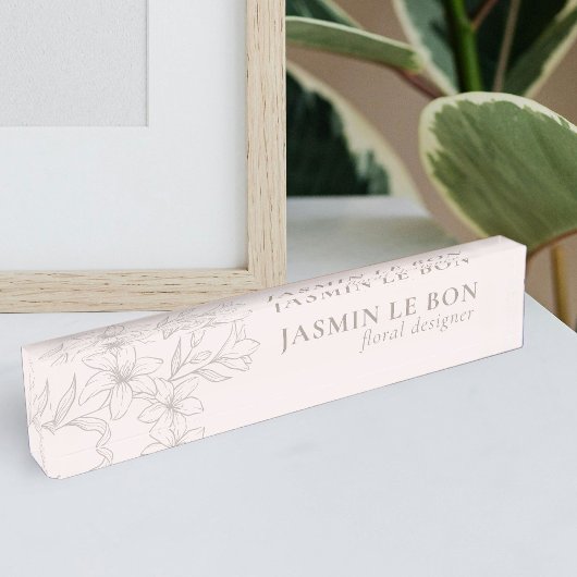 Roze | Chic Minimal Floral Desk naambord