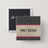 Roze Chic Quatrefoil Sweet 16 Button (Voorkant /achterkant)