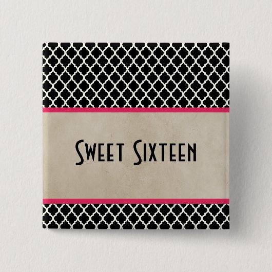 Roze Chic Quatrefoil Sweet 16 Button (Voorkant)