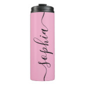 Roze Chic Script Aangepaste Naam Thermische Tumble Thermosbeker (Voorkant)