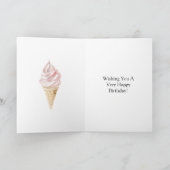 Roze Chic Silver Ice Cream Cone Verjaardag Kaart (Binnen)