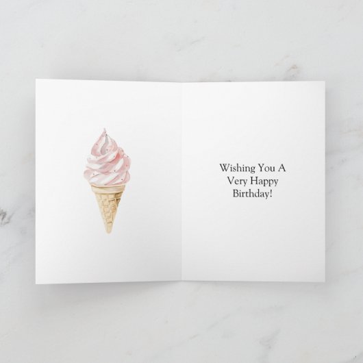 Roze Chic Silver Ice Cream Cone Verjaardag Kaart (Binnen)