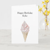 Roze Chic Silver Ice Cream Cone Verjaardag Kaart (Gele Bloem)
