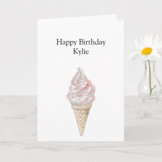 Roze Chic Silver Ice Cream Cone Verjaardag Kaart (Kleine Plant)
