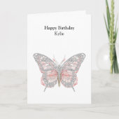 Roze Chic Zilveren Vlinder Verjaardag Kaart (Voorkant)