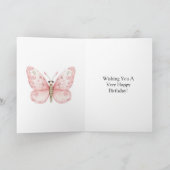 Roze Chic Zilveren Vlinder Verjaardag Kaart (Binnen)