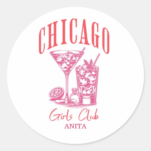 Roze Chicago vrijgezellenweekend Ronde Sticker (Voorkant)