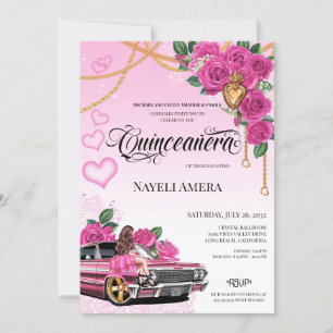 Roze Chicana Lowrider Chola Quinceanera Kaart
