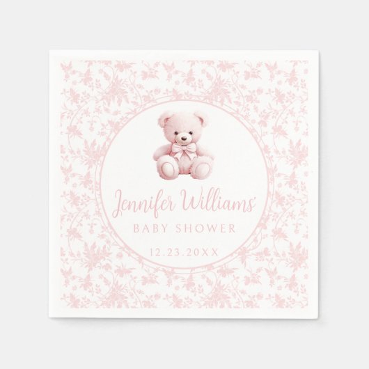 Roze chick teddy beer baby meisje douche papier servet (Voorkant)