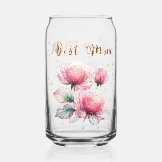 Roze Chiffon Rozen Blikvorm Glas (Achterkant)