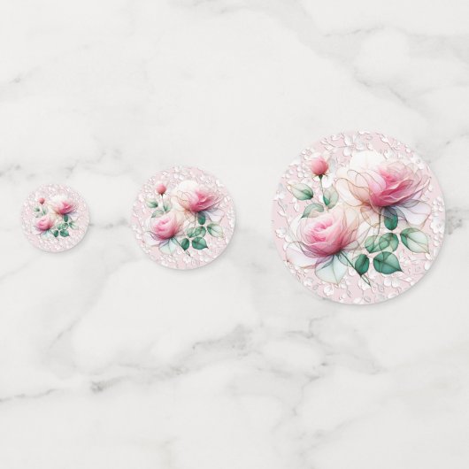 Roze Chiffon Rozen Confetti (Achterkanten)