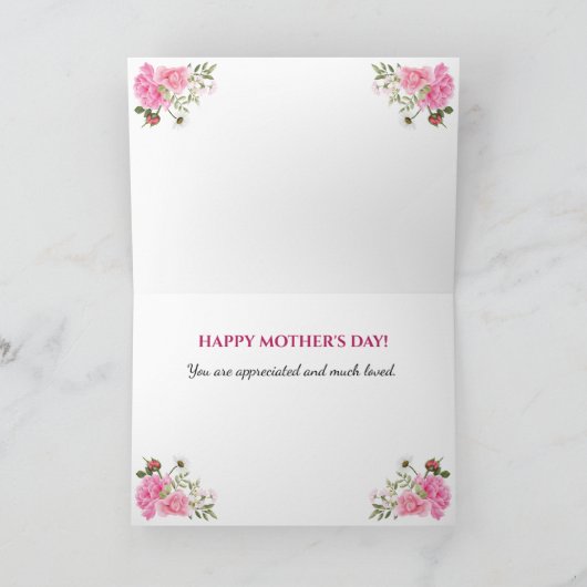 Roze Chiffon Rozen Happy Moederdag Kaart (Binnen)
