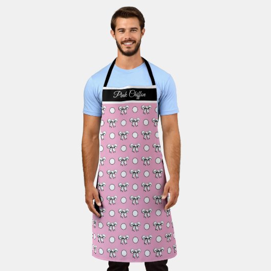 Roze Chiffon Witte Stippen Strikken Persoonlijk Schort (Gedragen)