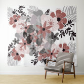 Roze Chilipeper en Grijs Boho Bloemmotief Wandkleed (In Situ (horizontaal))