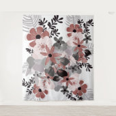 Roze Chilipeper en Grijs Boho Bloemstuk Wandkleed (Voorkant)