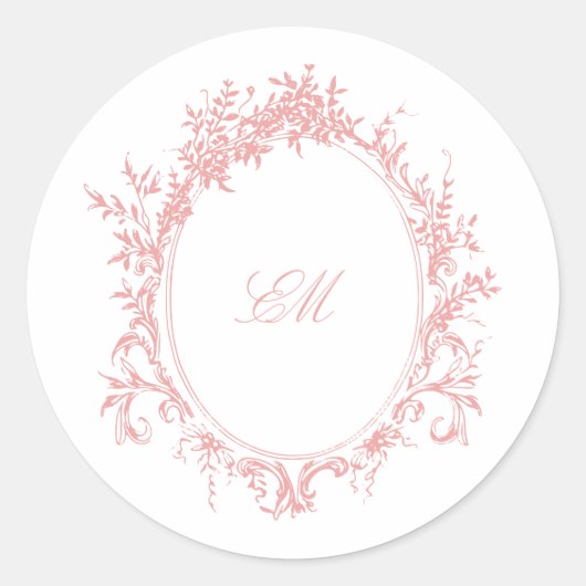 Roze Chine de Commande Monogram Wapen Huwelijkslog Ronde Sticker (Voorkant)