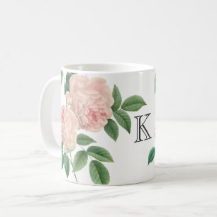 Roze Chinees Roos Botanisch met Monogram Koffiemok