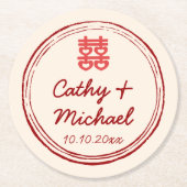Roze Chinees trouw dubbel gelukzegel logo Ronde Kartonnen Onderzetter (Voorkant)