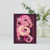 Roze Chinese draak Briefkaart (Staand voorkant)