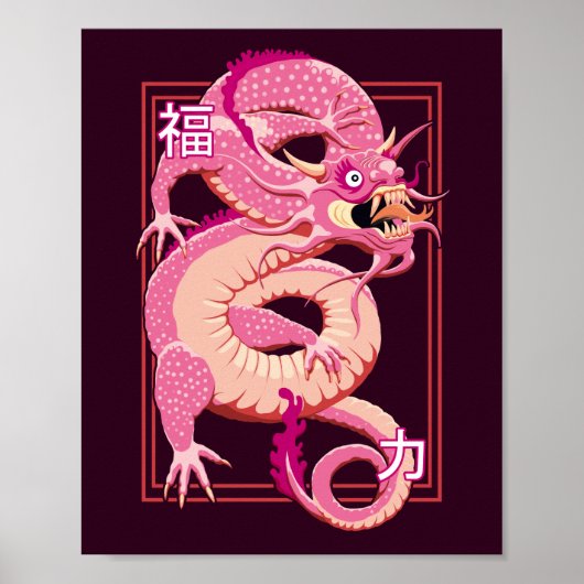 Roze Chinese draak Poster (Voorkant)