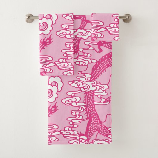 Roze Chinese Drakenpatroon Bad Handdoek (Insitu)