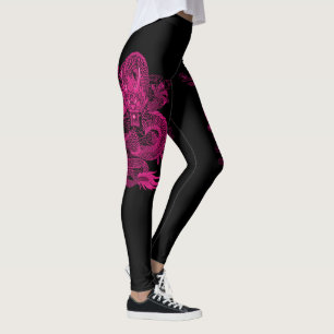 Roze Chinese keizer Dragon op zwarte Leggings