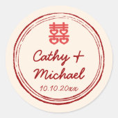Roze Chinese trouw 'dubbel geluk' stempel logo Ronde Sticker (Voorkant)