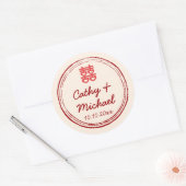 Roze Chinese trouw 'dubbel geluk' stempel logo Ronde Sticker (Envelop)