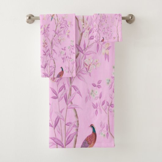 Roze Chinoiserie 3 Stuk Luxe Bad Handdoek (Insitu)