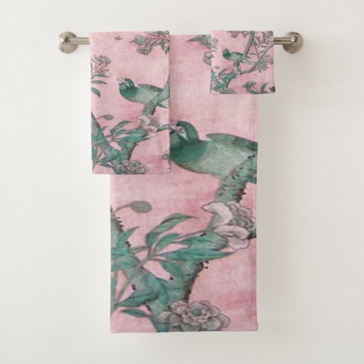 Roze Chinoiserie 3 Stuk Luxe Bad Handdoek (Insitu)