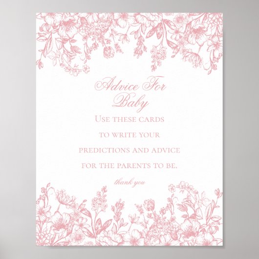 Roze Chinoiserie Advies voor Baby shower Game Poster (Voorkant)