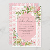 Roze Chinoiserie Baby shower Invitation - Trianon Kaart (Voorkant / Achterkant)