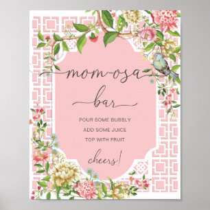 Roze Chinoiserie Baby Shower Mom-osa Bar Bord Poster