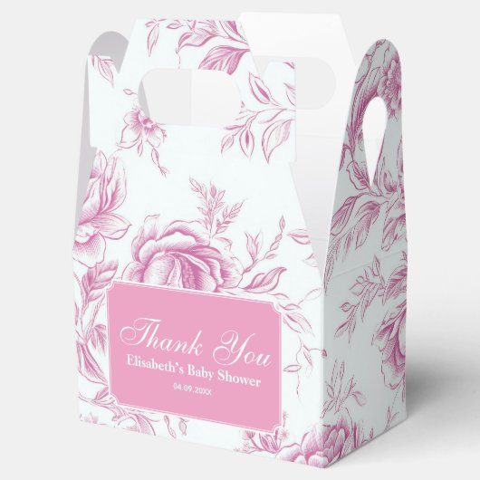 Roze Chinoiserie Bloem Franse Toile  Bedankdoosjes (Geopend)