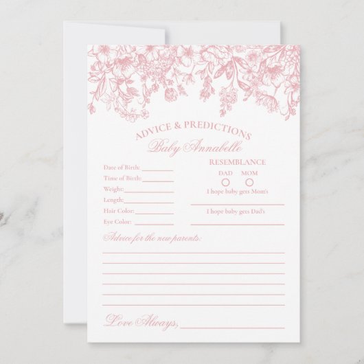 Roze Chinoiserie Bloemen Advies voor Baby Kaart (Voorkant)