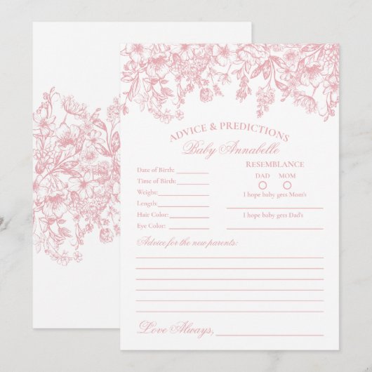 Roze Chinoiserie Bloemen Advies voor Baby Kaart (Voorkant / Achterkant)