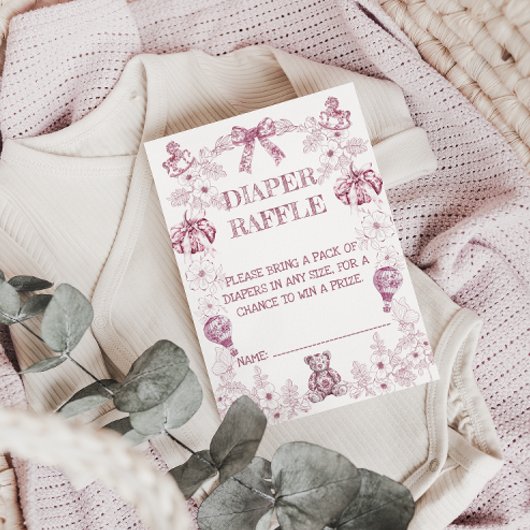 Roze Chinoiserie Bloemen Baby shower Luier Raffle Informatiekaartje
