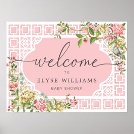 Roze Chinoiserie Bloemen Baby Shower Welkomstbord Poster