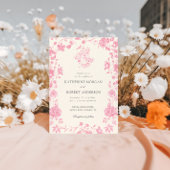 Roze Chinoiserie Bloemen Huwelijk Kaart