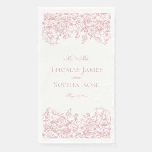 Roze Chinoiserie  Bloemen Huwelijk Servet (Voorkant)