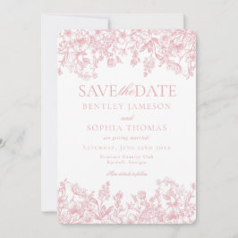 Roze Chinoiserie  Bloemen Save the Date Kaart